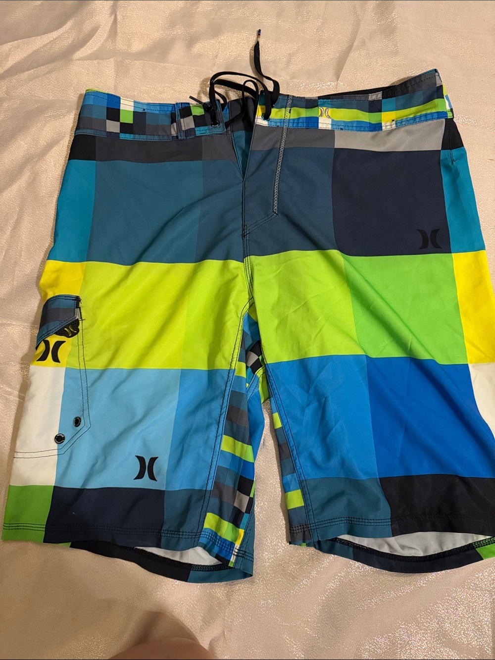 Hurley Men’s Neon Green, Blue & Teal Colorblock Board Shorts